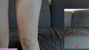 Naughty Blonde Fucks Pussy Dildo During Zoom Student Class