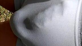 Tight shorts hardon bulging in public, wanna see it pop out?