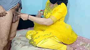 desi bhabhi in yellow dress rides big cock cowgirl bareback closeup