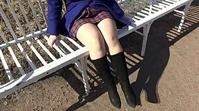 Wanna stroke those sexy high-heeled legs in park?