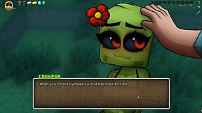 Hornycraft parodie hentai met minecraft creeper meisje houdt van hoofd aaien