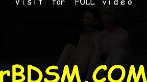 Mooi slaafje vastgebonden met benen wijd voor ruige dominantie