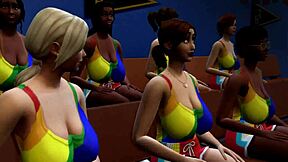 Sims 4-parodi med amerikanska skönheter i tecknad stil