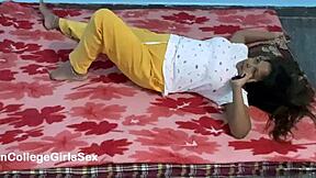 Mature Indian Aunty with Big Belly Enjoys Floor Sex