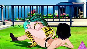 Urusei Yatsura Lum hentai baba s veľkými cyckami a chlpatým telom dostáva orál ručičku a výstrelek v uncenzúrovanom gameplay