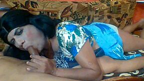 Painful blowjob with whipping for indian submissive trans