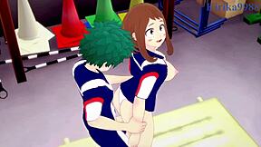 Ochako Uraraka ja Izuku Midoriya hurjassa creampie-panossa