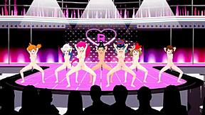 ポケモンガールズが騙されて催眠術で裸ダンス 3D