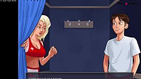 Anon guarda sorellastra che fa il bagno nuda in Summertime Saga