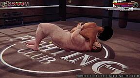 Ethan se bori z Meigui II v goli 3D rokoborbi z oralom in sedenjem na obrazu