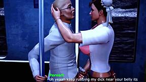 Dijaloški-provokativna Street Fighter Chun Li u 3D hentaiju savijena za vožnju monster kurca