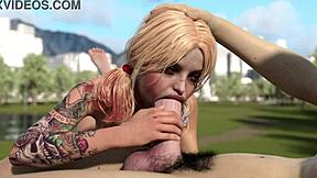 wah, aku tak percaya harley quinn deepthroat kontol putih besar ni!