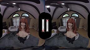 Black Widow from Vrcosplayx.com is back, this time she gives good blow job and rides the cock.