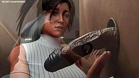 Сиськастая шлюха Лара Крофт глубокий минет огромному ББК в глори хол