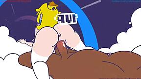 Prințesa Peach călărește pula mare neagră în acțiune interrasială sălbatică de desen animat. Poate să o ia?