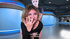 Bromista dáva intenzívny výstrek na tvár reportérke naživo vo verejnom prívese