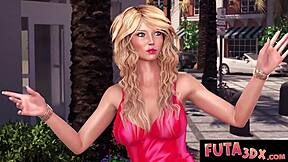 Провокационная рыжая с большими сиськами дрочит огромный хуй блондинистой футы на публике