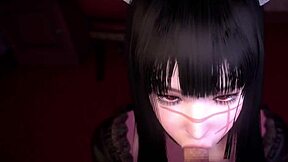 चेनसॉ मैन 3डी कार्टून में बंधन और जंजीरों के साथ।