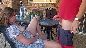 Mutual masturbation got intense catching my friend’s wife fingering on the patio.