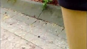 Flashing pantyhose in kabelbaan berg, behoorlijke publieke kick