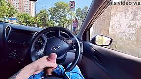 Public Jerking in Car for Hot Chick at Bus Stop